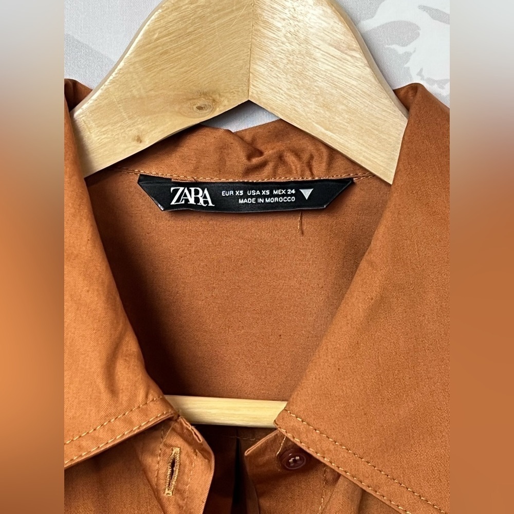 ZARA Poplin Shirt-Dress With Pockets Brown NWOT - Picture 5 of 13